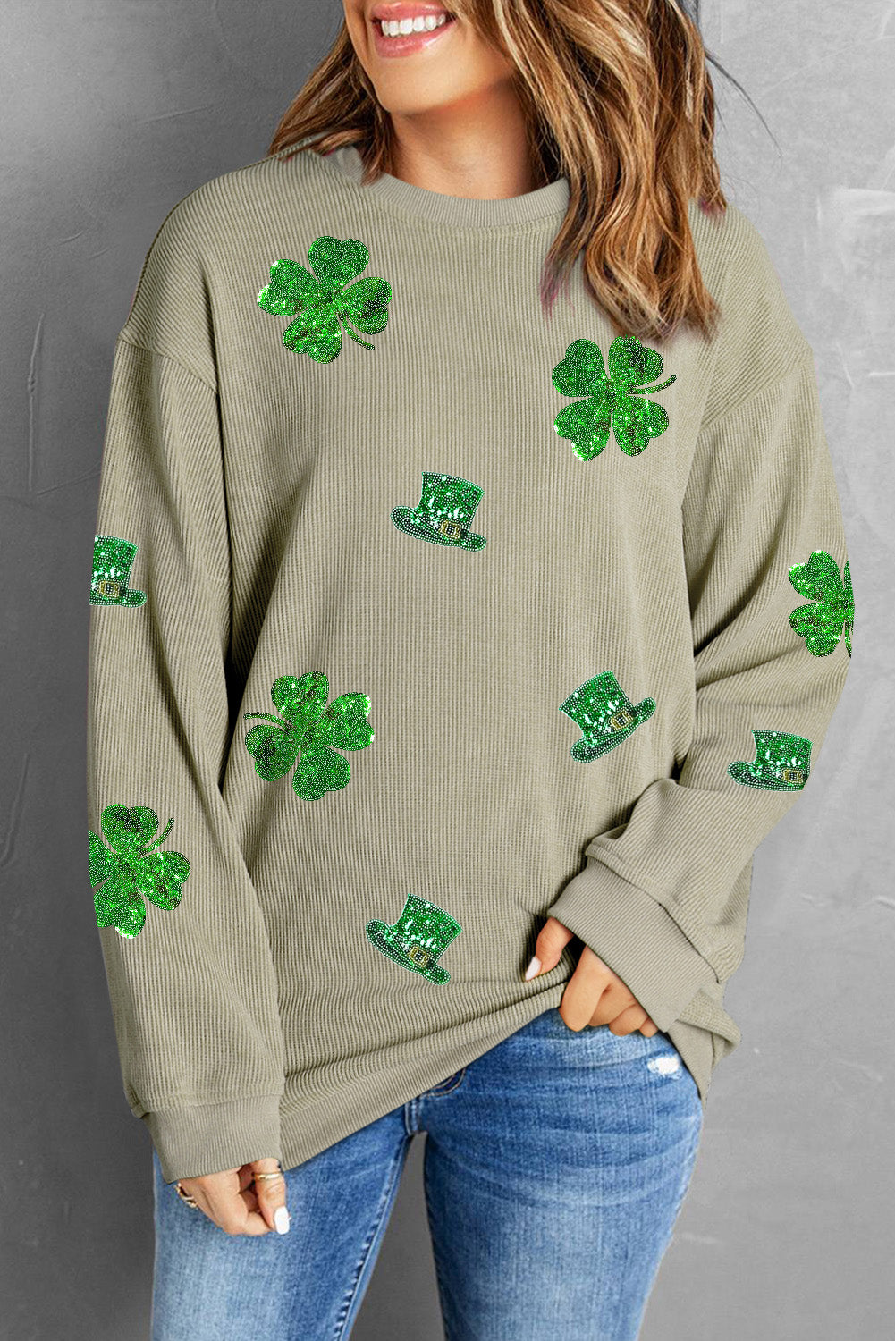 Sweat-shirt graphique vert à paillettes Saint-Patrick