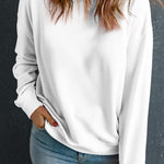 Beige Solid Classic Crewneck Pullover Sweatshirt