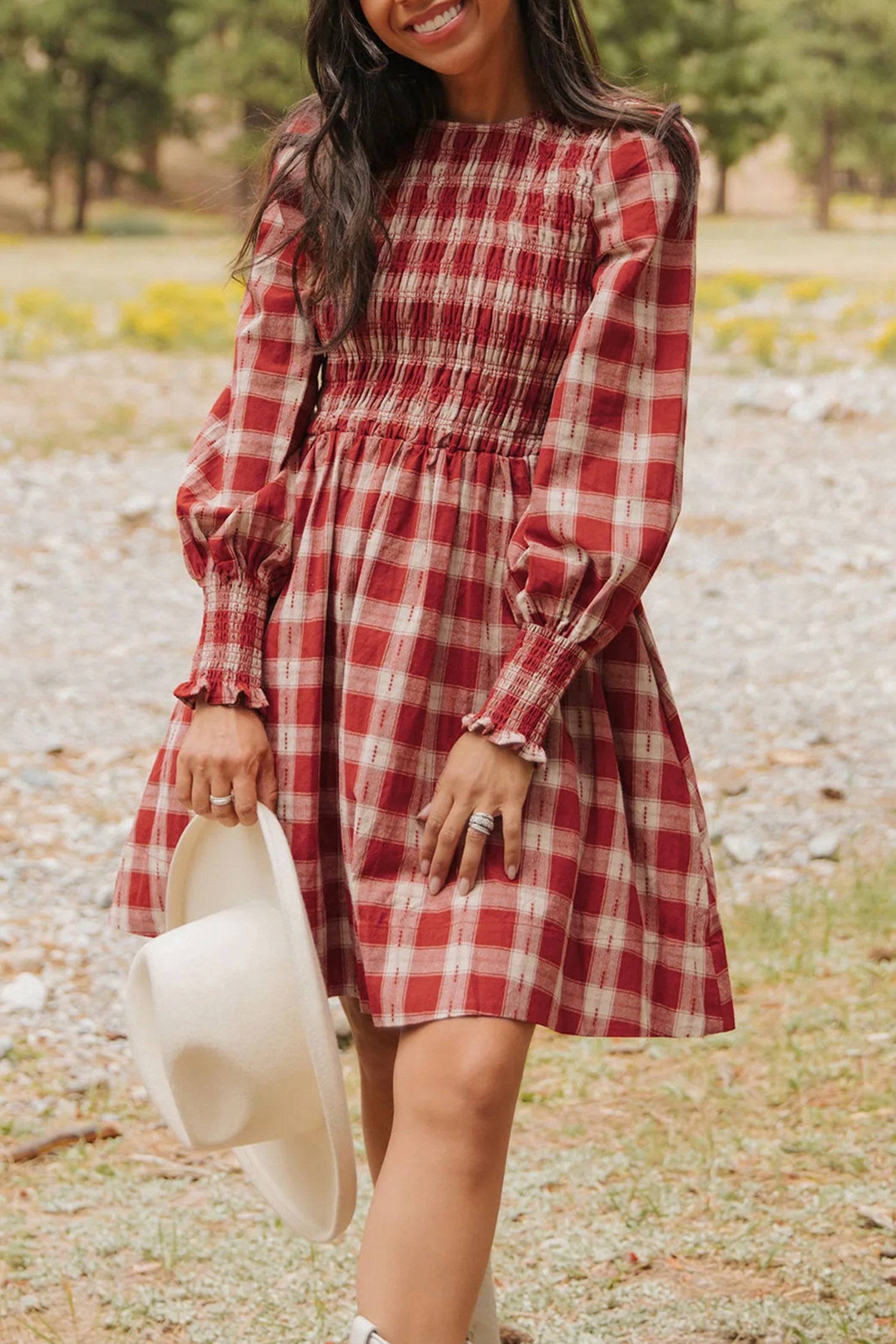fitted lace wedding dress Red Plaid Print Smocked Puff Sleeve Mini Dress – HannaBanna Clothing