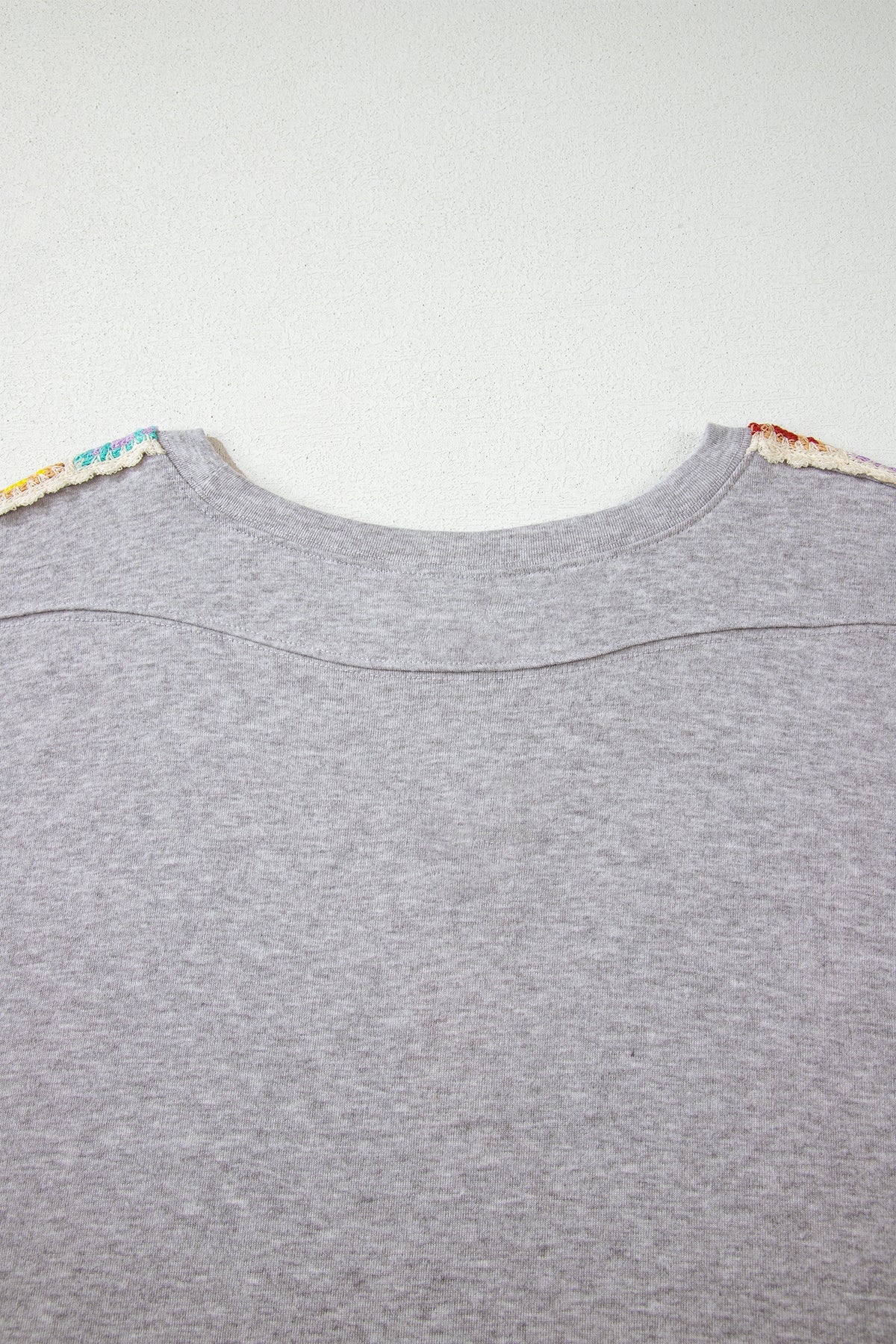 Light Grey Granny Square Crochet Detail Loose T Shirt