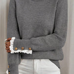Sleet Lace Trim Patchwork Buttoned Cuffs Loose Sweater