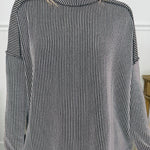 Black Twist Ribbed Exposed Seam Detail Long Sleeve Loose Top