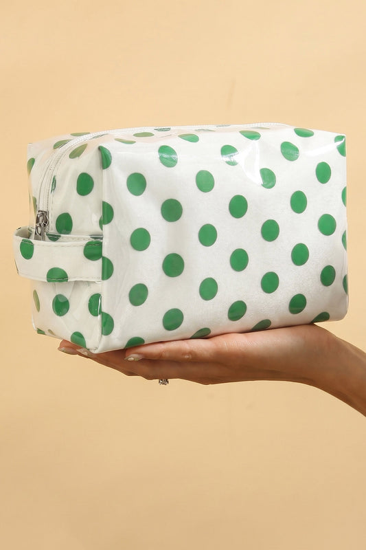 White Durable PVC Polka Dot Makeup Bag