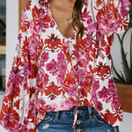 Rose Cakewalk Floral Smocked Billowy Sleeves Blouse
