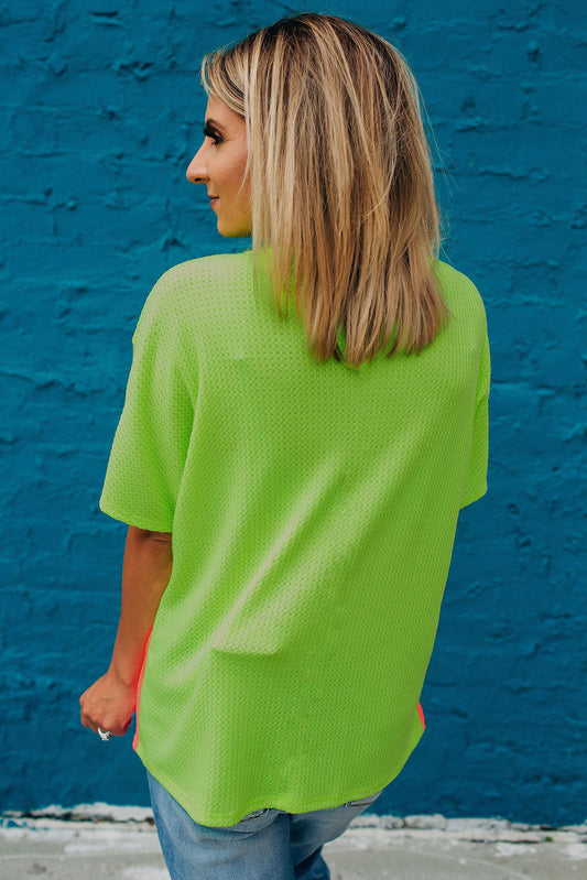 T-shirt patchwork en maille gaufrée léopard à blocs de couleurs