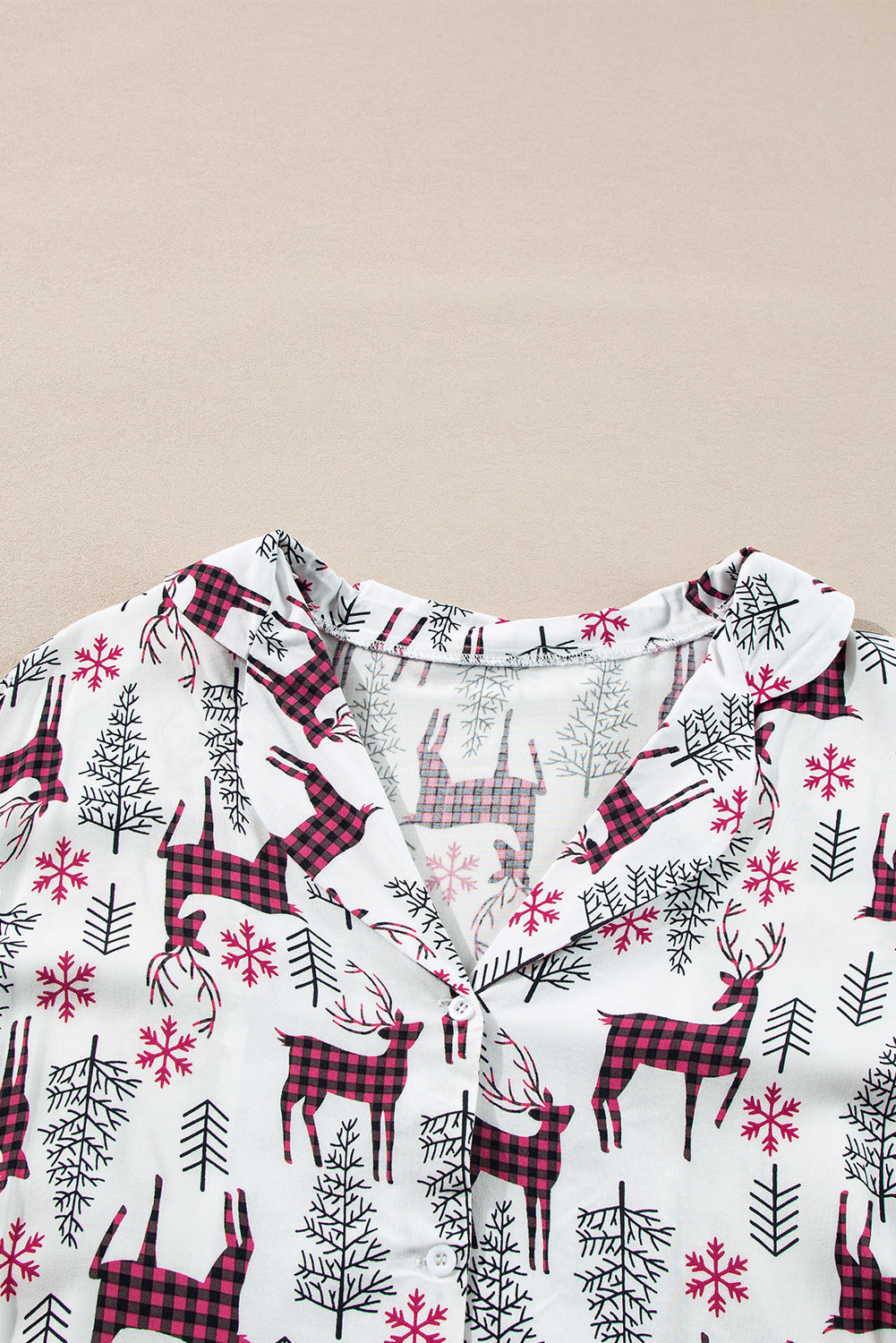 Ensemble pyjama blanc imprimé Noël avec chemise et pantalon