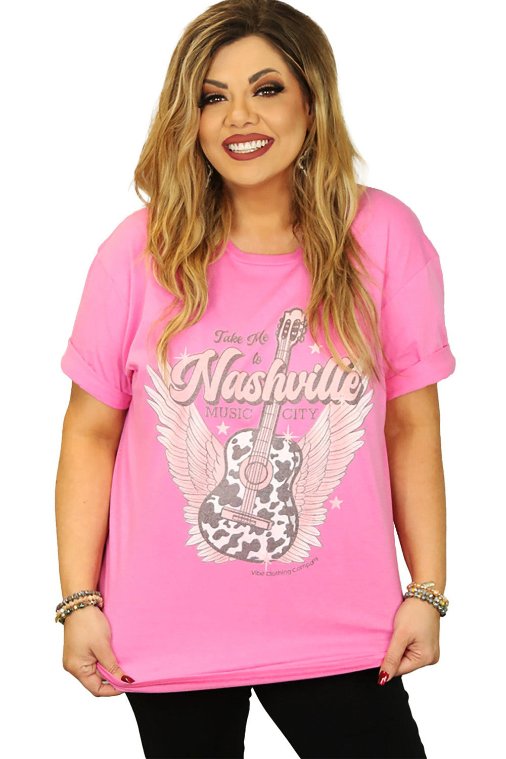 Camiseta de talla grande con estampado gráfico de guitarra de Nashville Music City