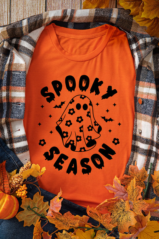 T-shirt d'Halloween orange à col ras du cou et imprimé fantôme SPOOKY SEASON