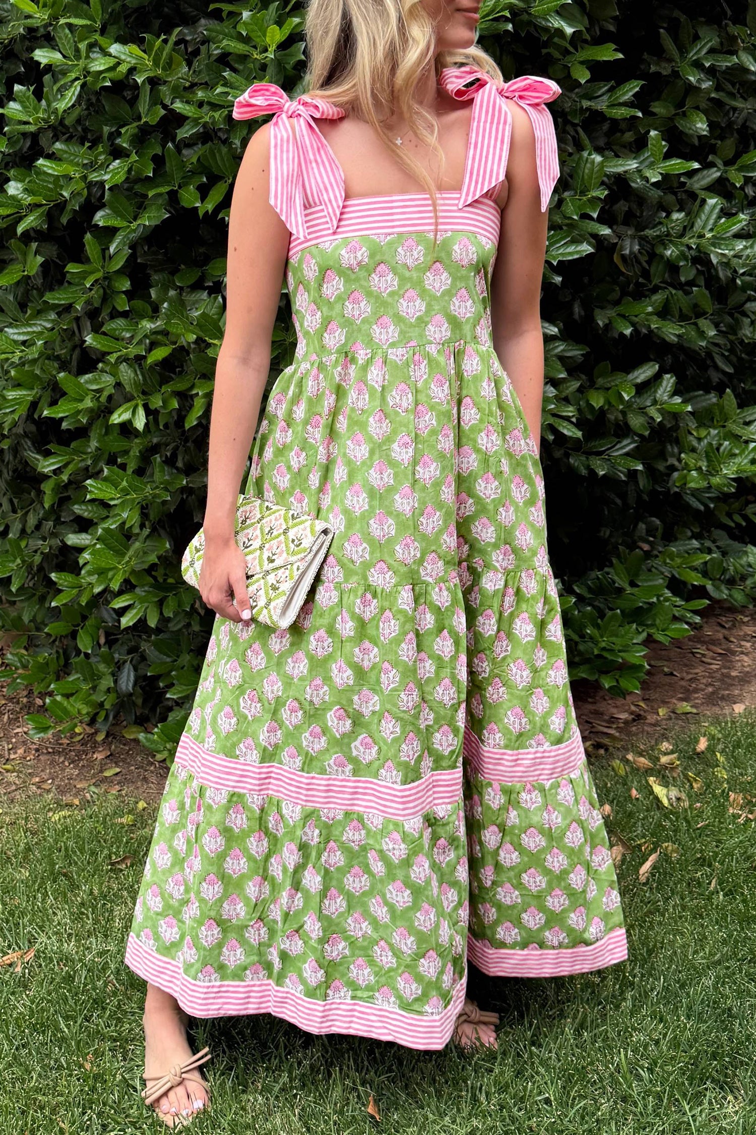 green and pink striped dress Floral Print Detail Knot Straps Maxi – HannaBanna Clothing Grammy Dress Code Succeeds floralprint Size:US 66 Long / EU 76 Long Lovely for smart and
