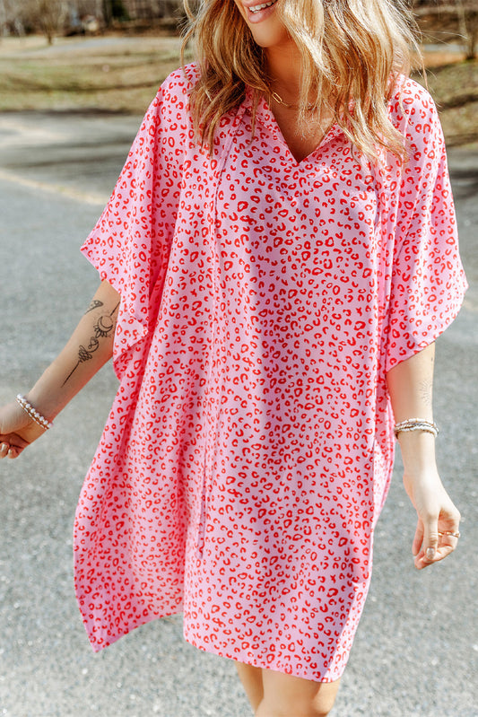 Vestido recto de media manga con estampado animal