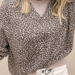 Khaki Leopard Print Patchwork Crew Neck Sweatshirt