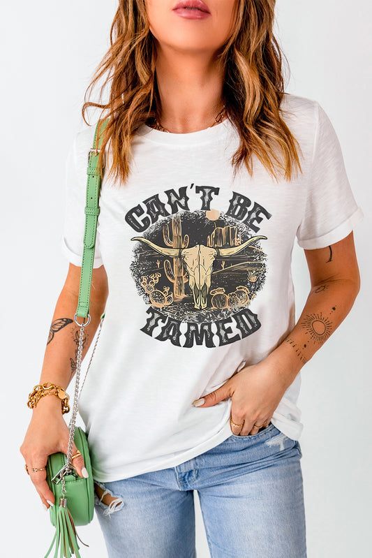T-shirt ras du cou « Tête de bœuf western blanche indomptable »