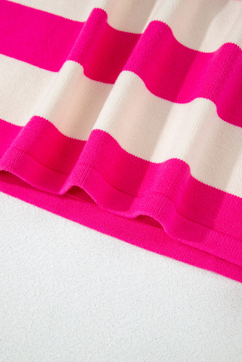 Pull à rayures roses et blocs de couleurs, col en V, épaules tombantes