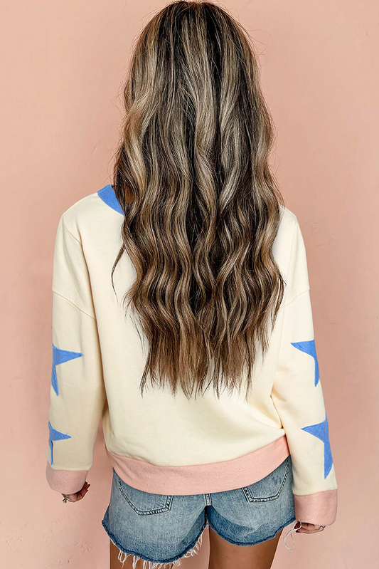 Sweat-shirt beige à imprimé graphique et bordure contrastée GAME DAY Rugby Football