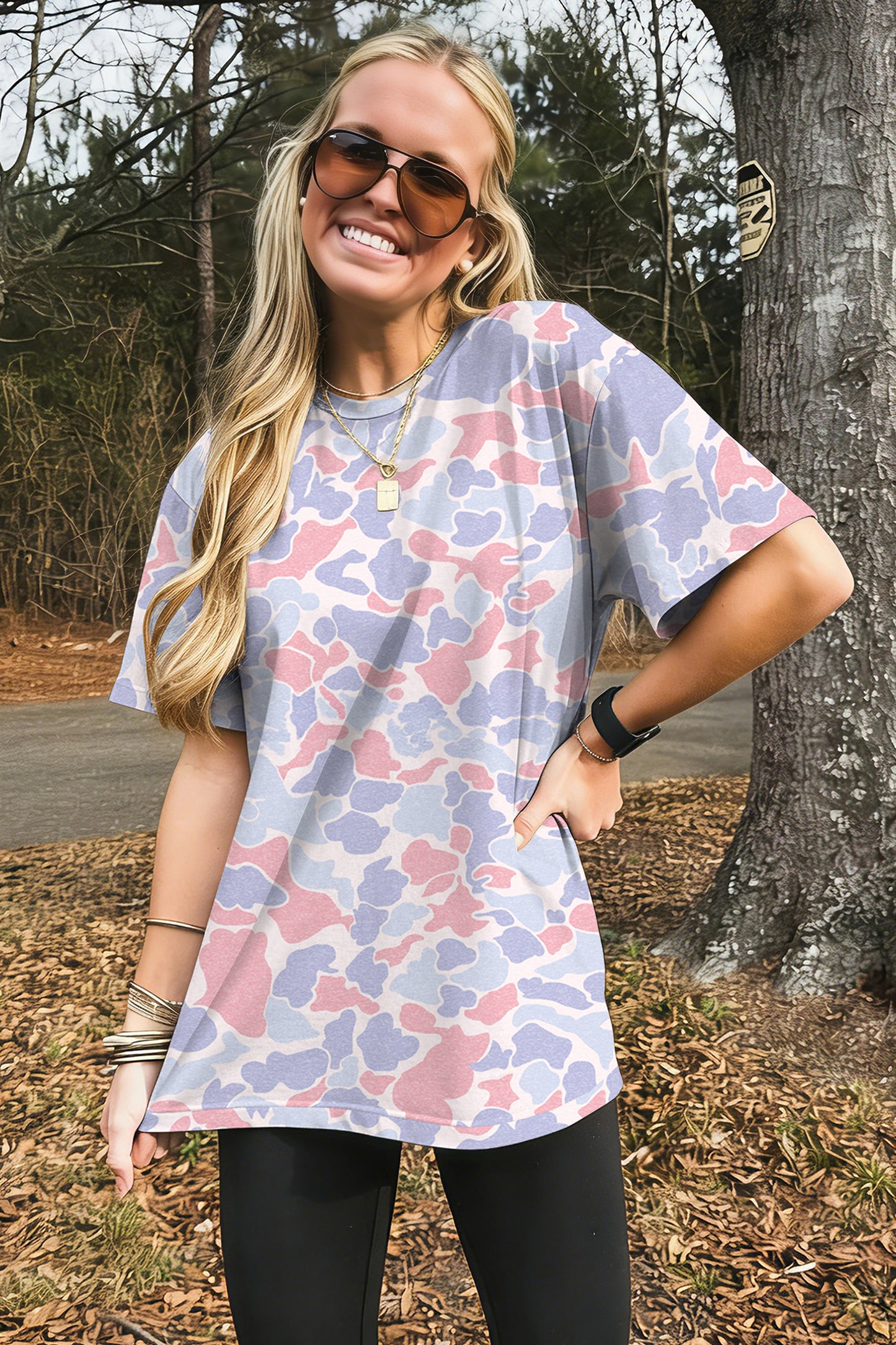 Multicolour Retro Camouflage Print Womens Casual T Shirt