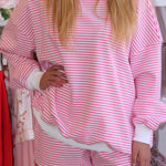 Pink Stripe Oversize Mock Neck Sweatshirt and Shorts Set