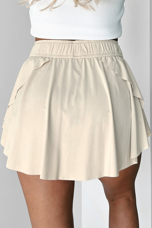 Beige Drawstring Elastic Waistband Lined Tennis Skorts