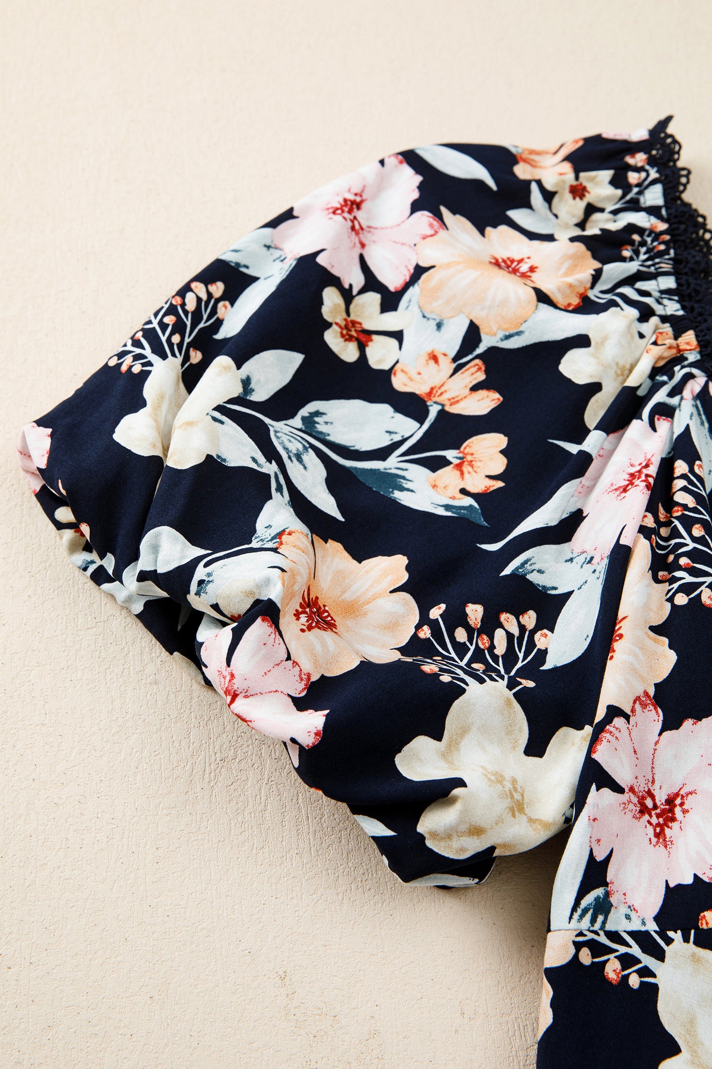 Blue Short Sleeve Smocked Detail High Waist Floral Maxi Dress