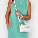 Sea Green Mineral Wash Tank Mini Dress with Pockets