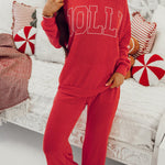 Fiery Red JOLLY Corded Long Sleeve Top and Pockets Pants Set