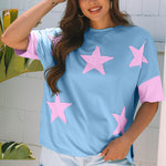Myosotis Frayed Denim Star Patched Oversize T Shirt