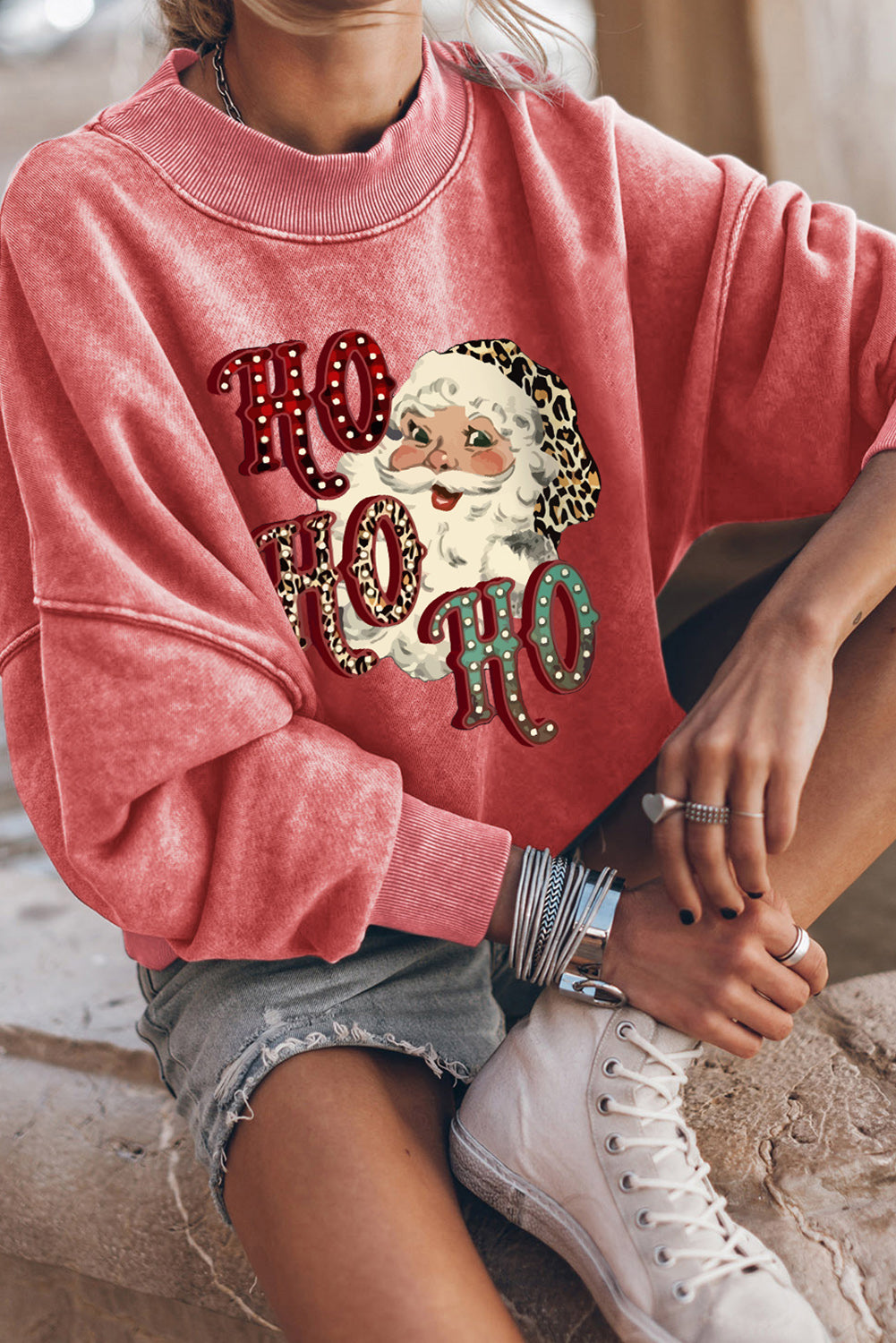 Sweat rouge HO HO HO Père Noël graphique