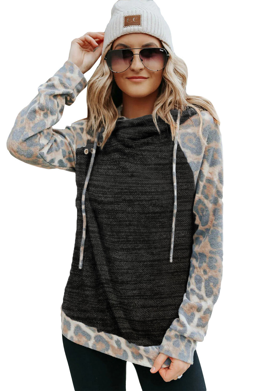 Brushed Leopard Contrast Hoodie