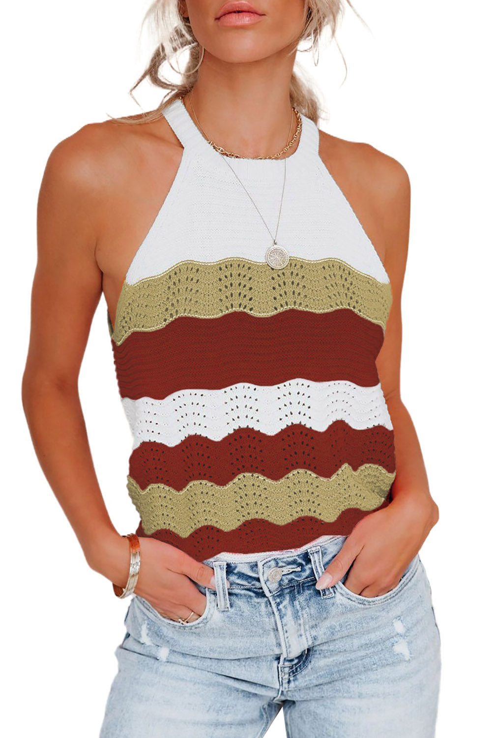 Khaki Knit Colorblock Tank Top
