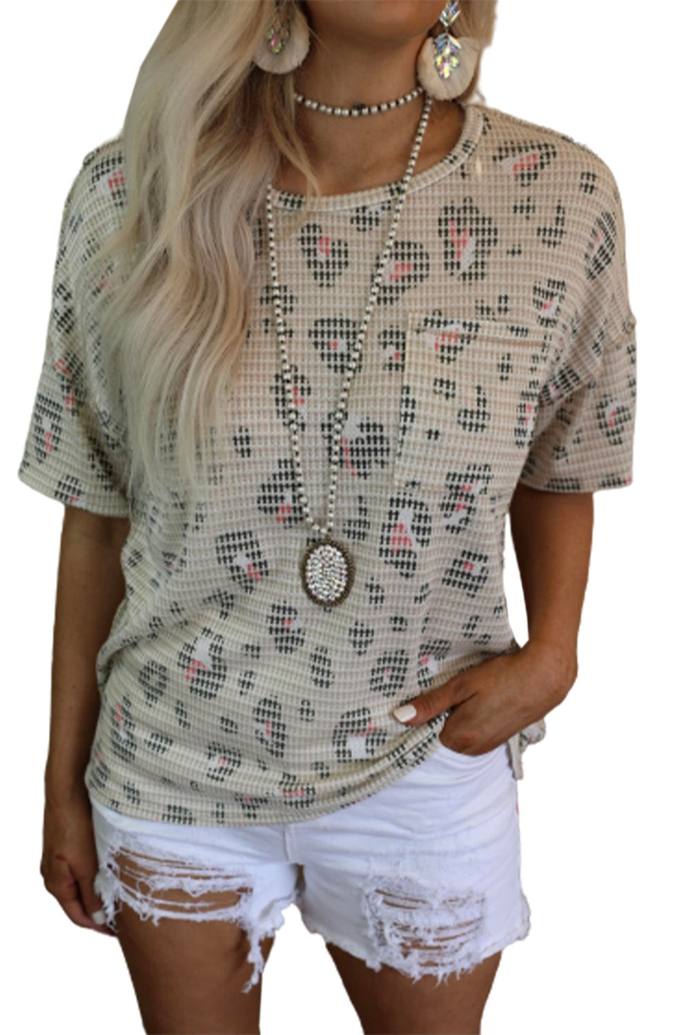 Haut à manches courtes en tricot gaufré