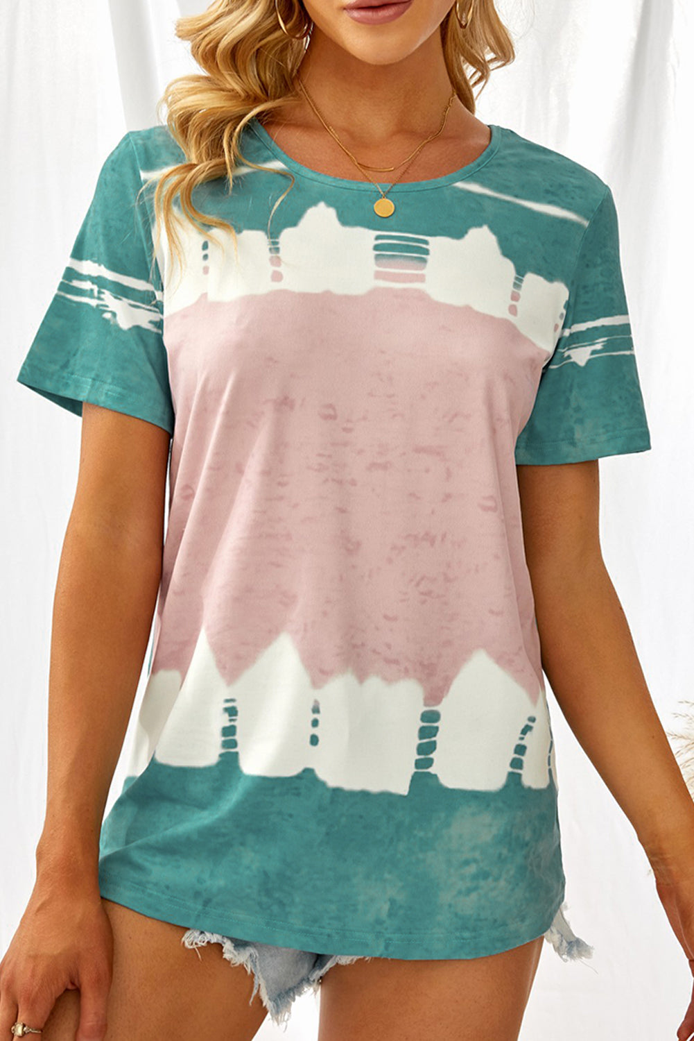 Camiseta con estampado de bloques de color teñido anudado