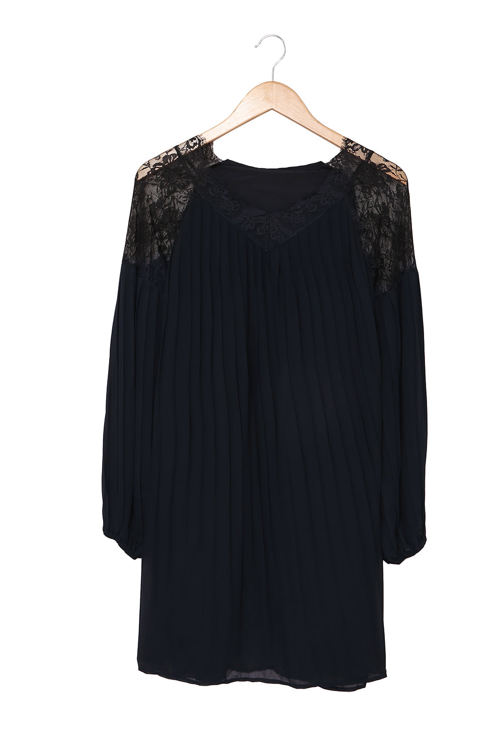 Mini-robe plissée en dentelle patchwork à manches lanternes