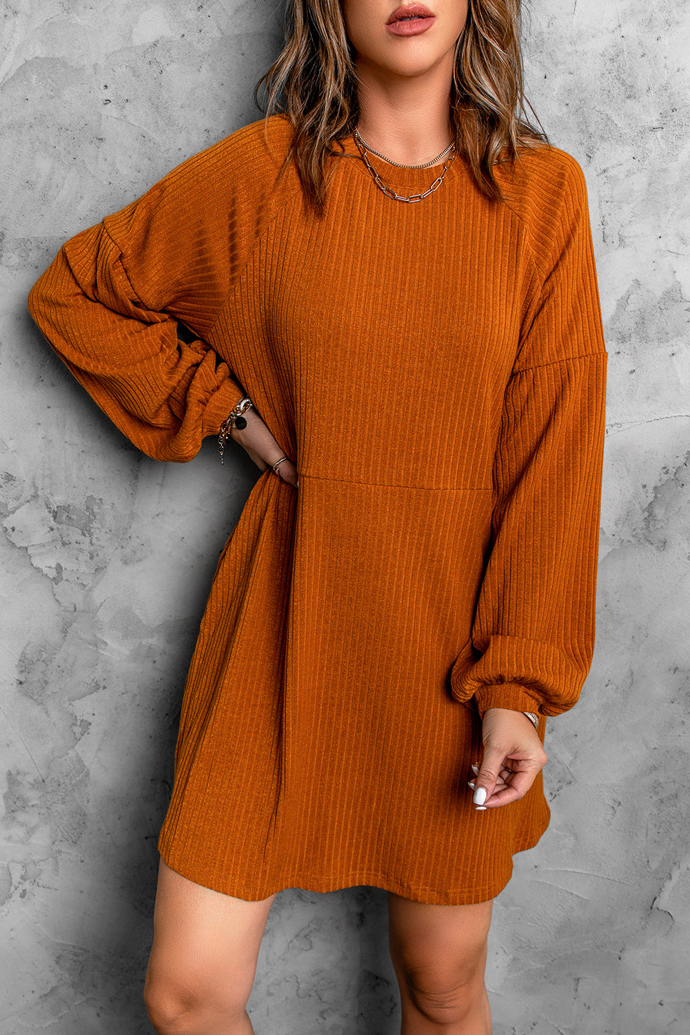 Round Neck Empire Waist Ribbed Knit Dress HannaBanna Clothing Round Neck Empire Waist Ribbed Knit Dress HannaBanna Clothing