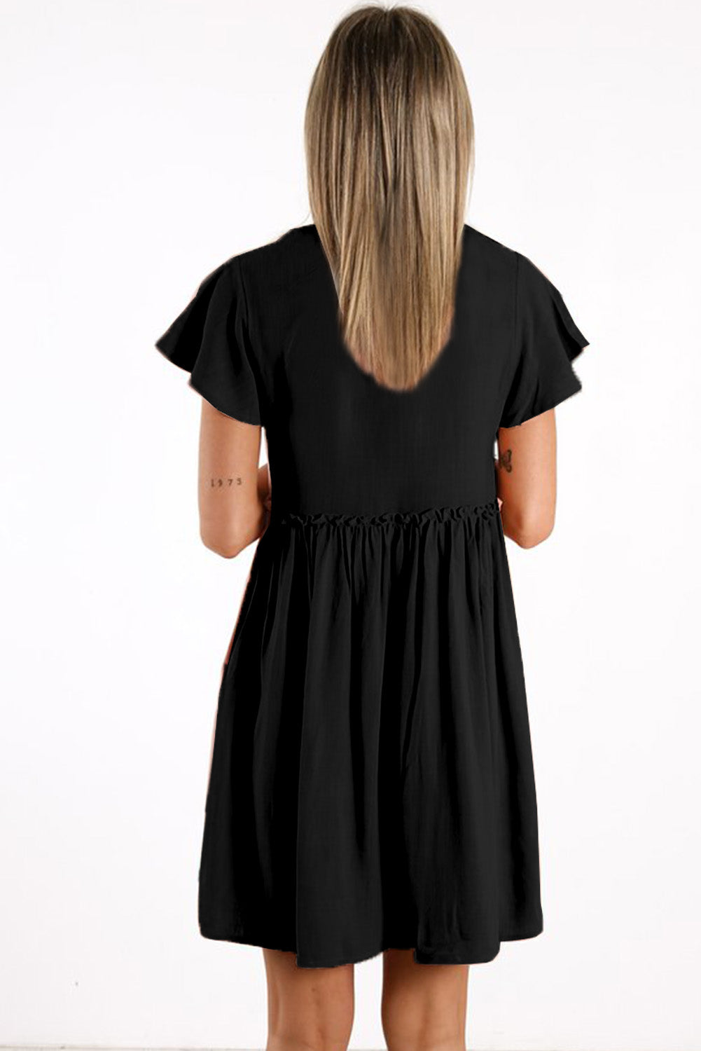 V Neck Buttoned Empire Waist Babydoll Mini Dress – HannaBanna Clothing