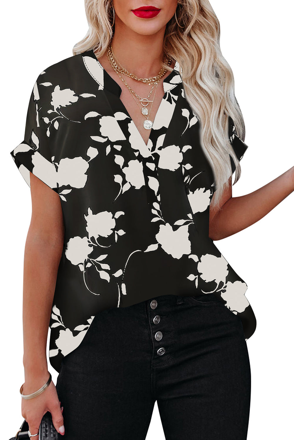 Blusa de manga corta con estampado floral