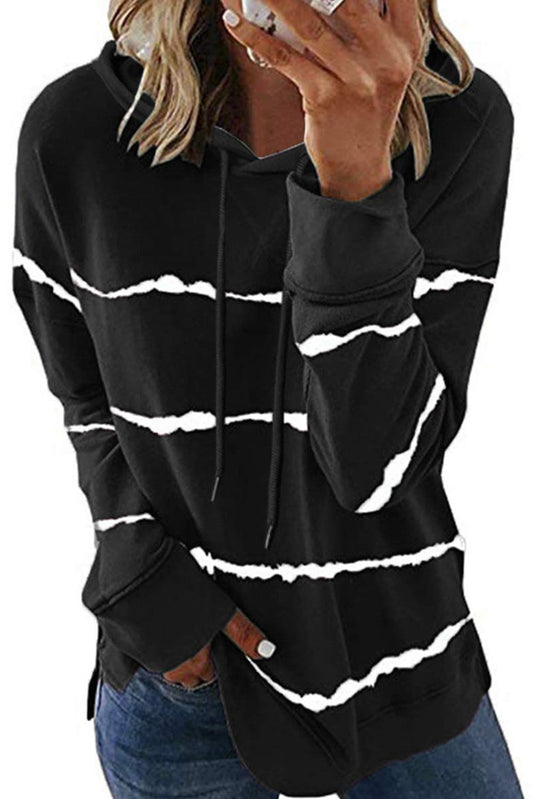 Sweat à capuche rayé tie-dye avec cordon de serrage et fente latérale