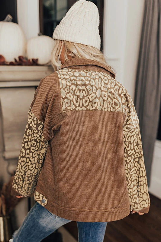 Chaqueta de manga larga de pana con estampado de leopardo