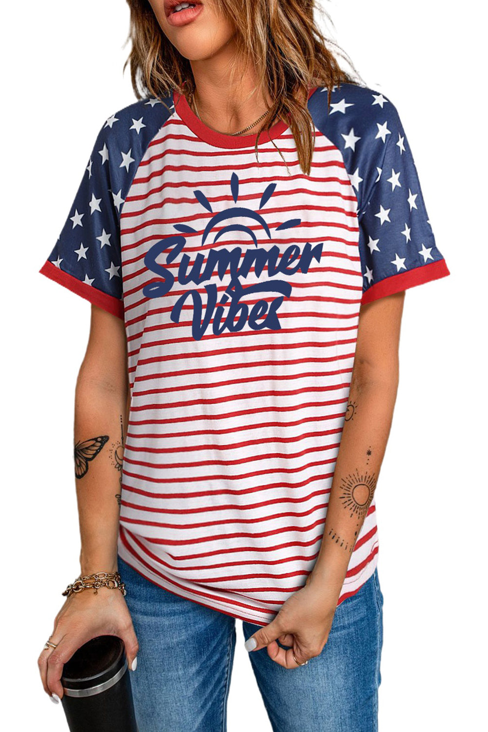 Camiseta con estampado de bandera de barras y estrellas