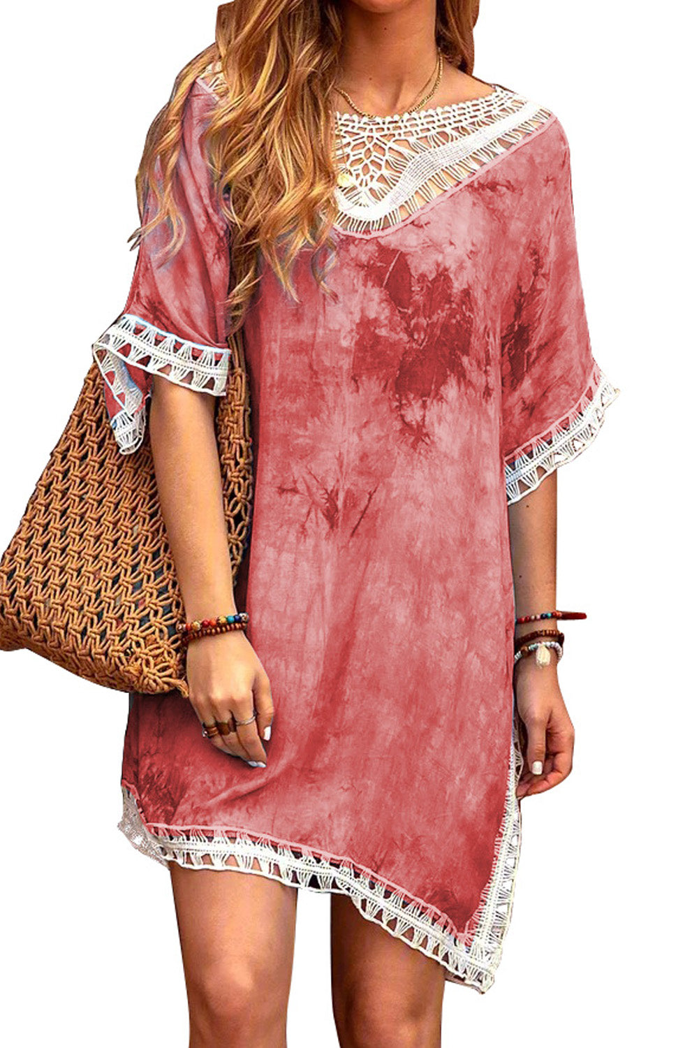 Vestido de playa teñido anudado a crochet