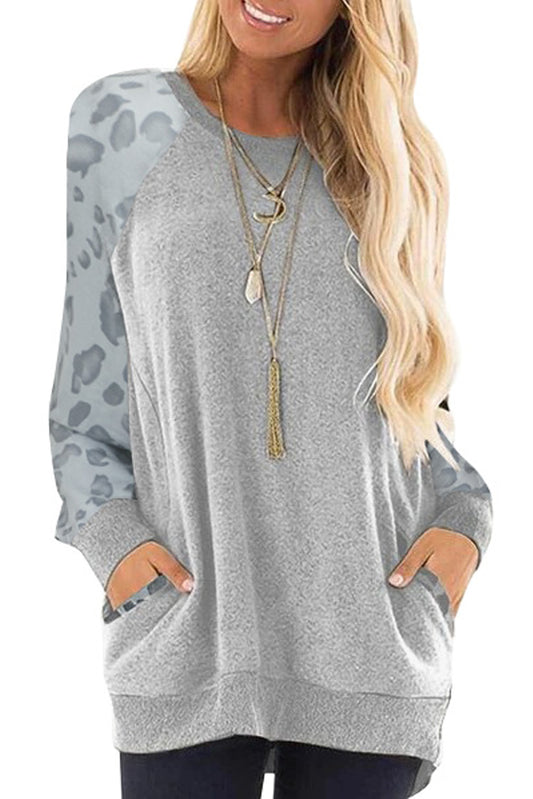 Top casual de manga raglán con estampado de leopardo