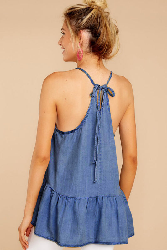 Camiseta sin mangas con peplum y tirantes finos