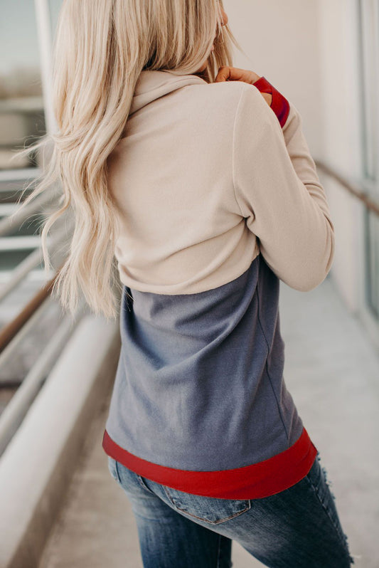 Beige Elk Print Christmas Hoodie with Thumb Hole