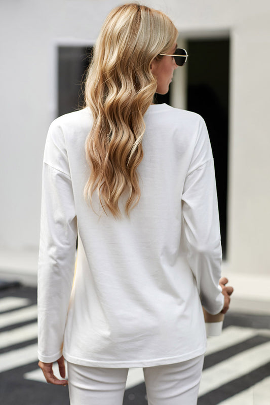 Blusa con cuello en O y empalme de bloques de color