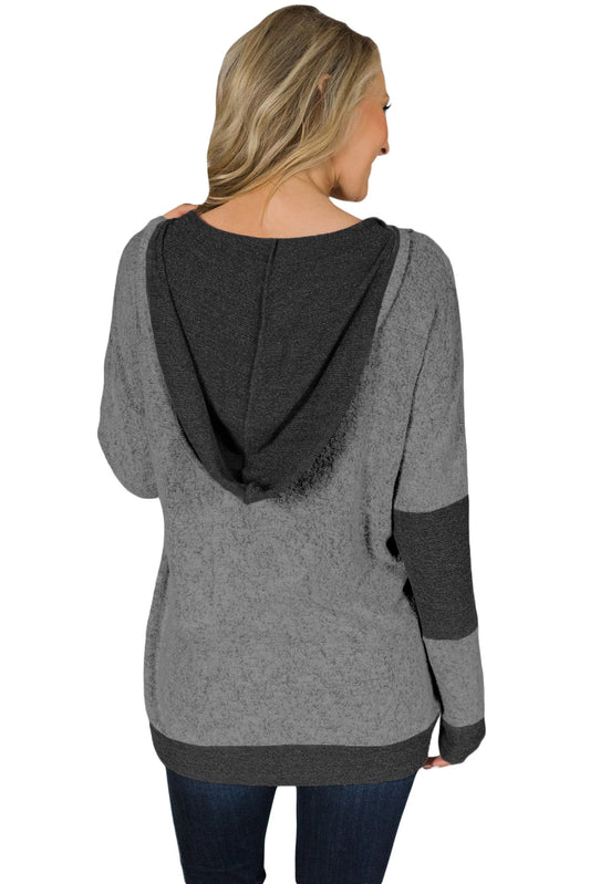 Charcoal V Neck Patchwork Design Hoodie