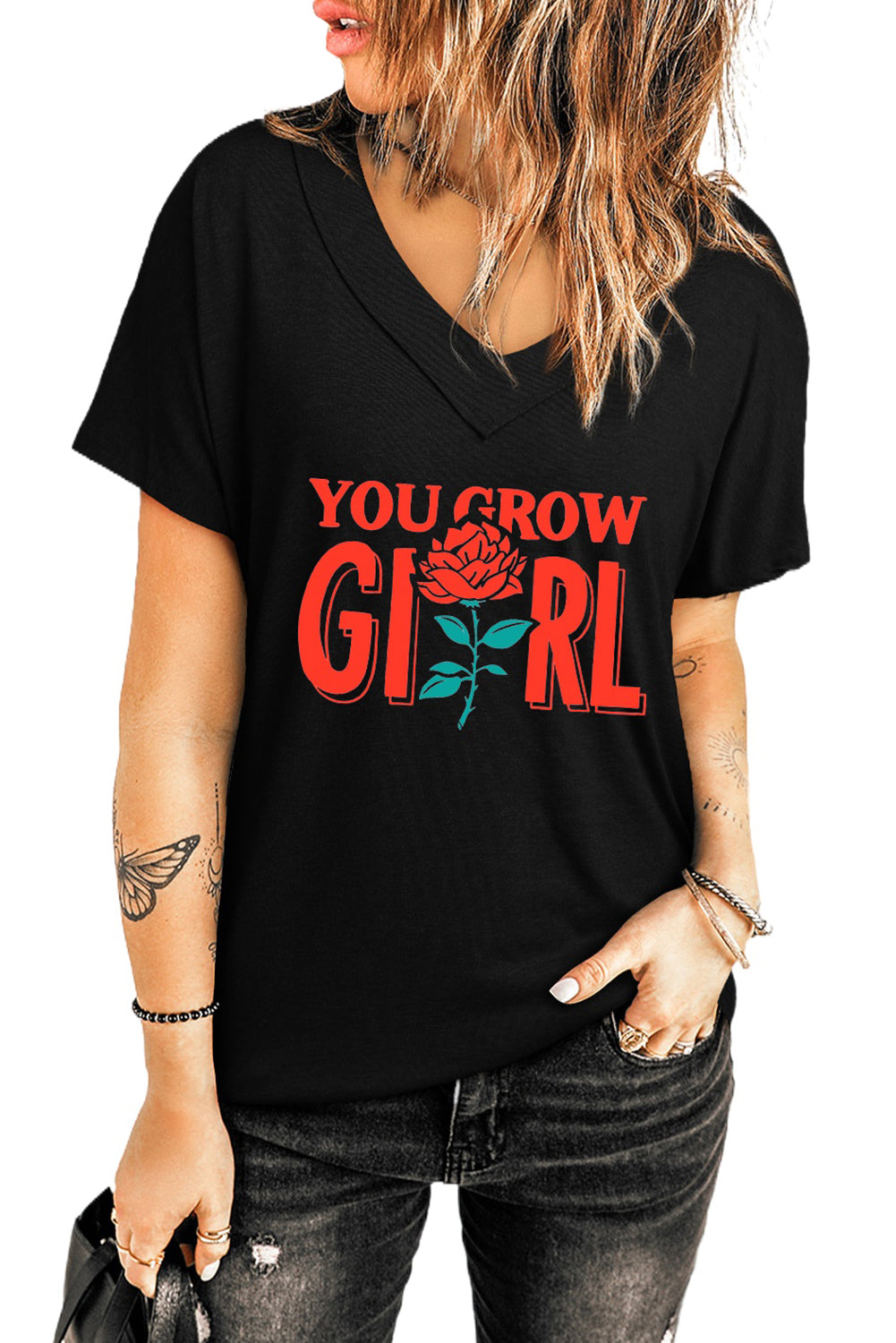 Haut oversize à manches courtes et col en V en mélange de coton délavé minéral