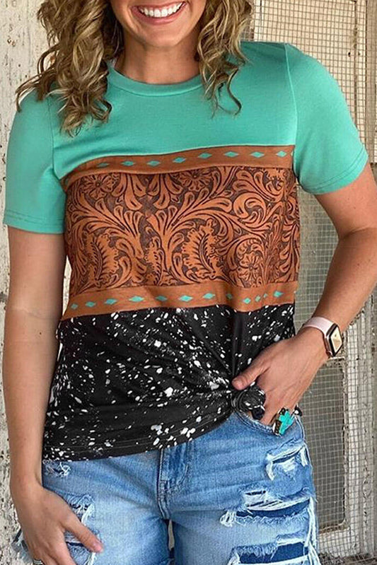 Camiseta con bloque de color y empalme de punto Buck con estampado de mármol