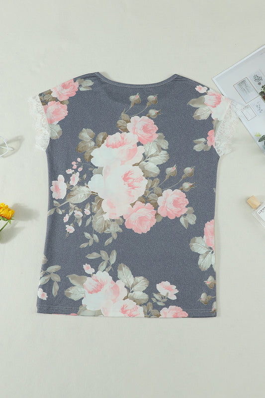 Camiseta Gris Estampado Floral