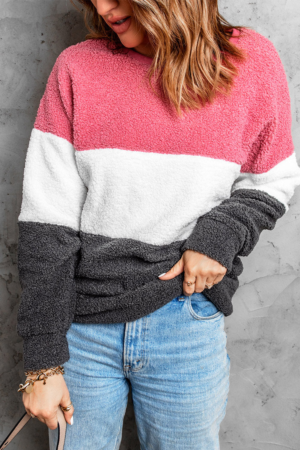 Sudadera extragrande de felpa con bloques de color