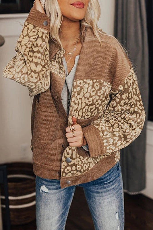 Chaqueta de manga larga de pana con estampado de leopardo