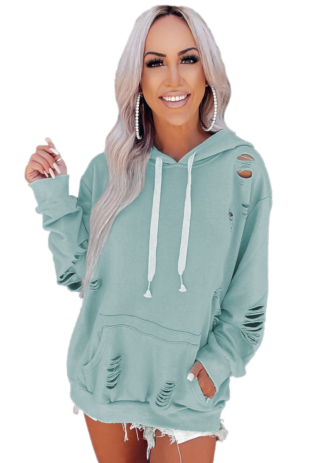 Sudadera con capucha y cordón desgastado desgastado