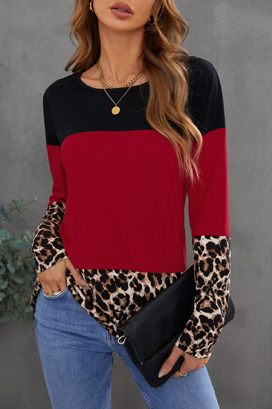 Top de manga larga con bloques de color de leopardo a juego para padres e hijos